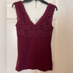 Express Sexy V-Neck V-Back Lace Mixed Media Top - Size S